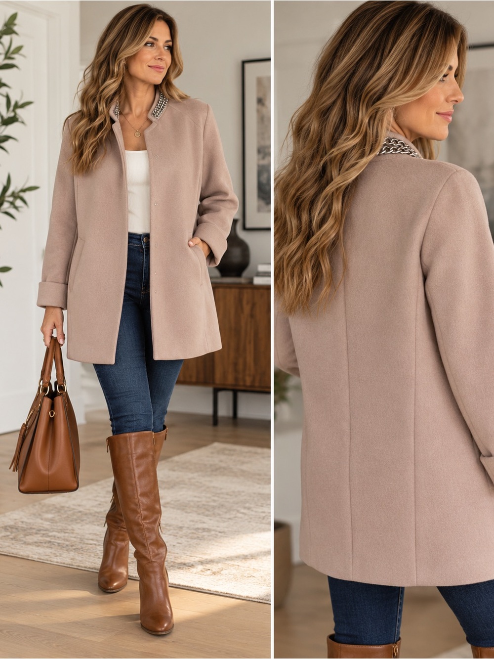 Rebecca Taylor 50% Wool Blush Chain Collar Jacket Sz 8